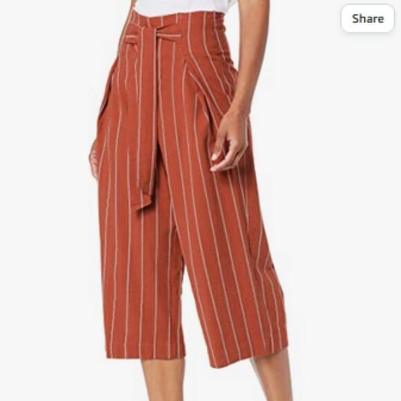 J.O.A. womens High Waisted Wide Leg Cropped Pants With Tie Size Small E… - Picture 1 of 10